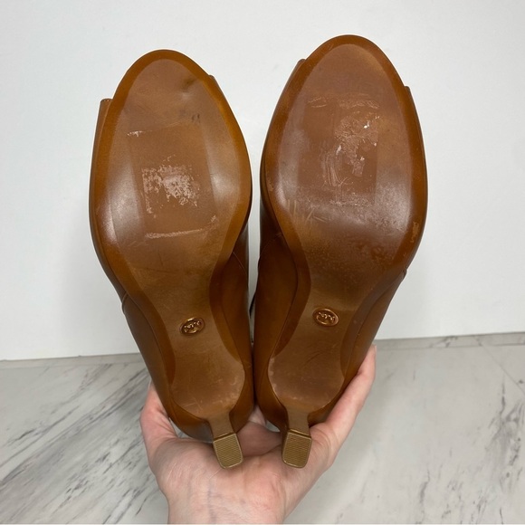 Michael Kors Lawson Open Toe Brown Leather Heeled Bootie 9M - Picture 15 of 16